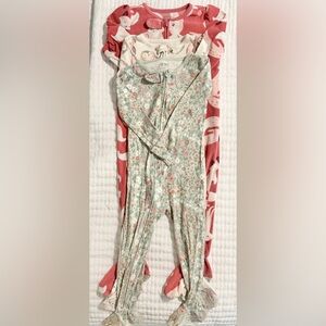 3-Pack Baby Footed Pajamas - Floral Green, Cream, and Coral Fox Prints